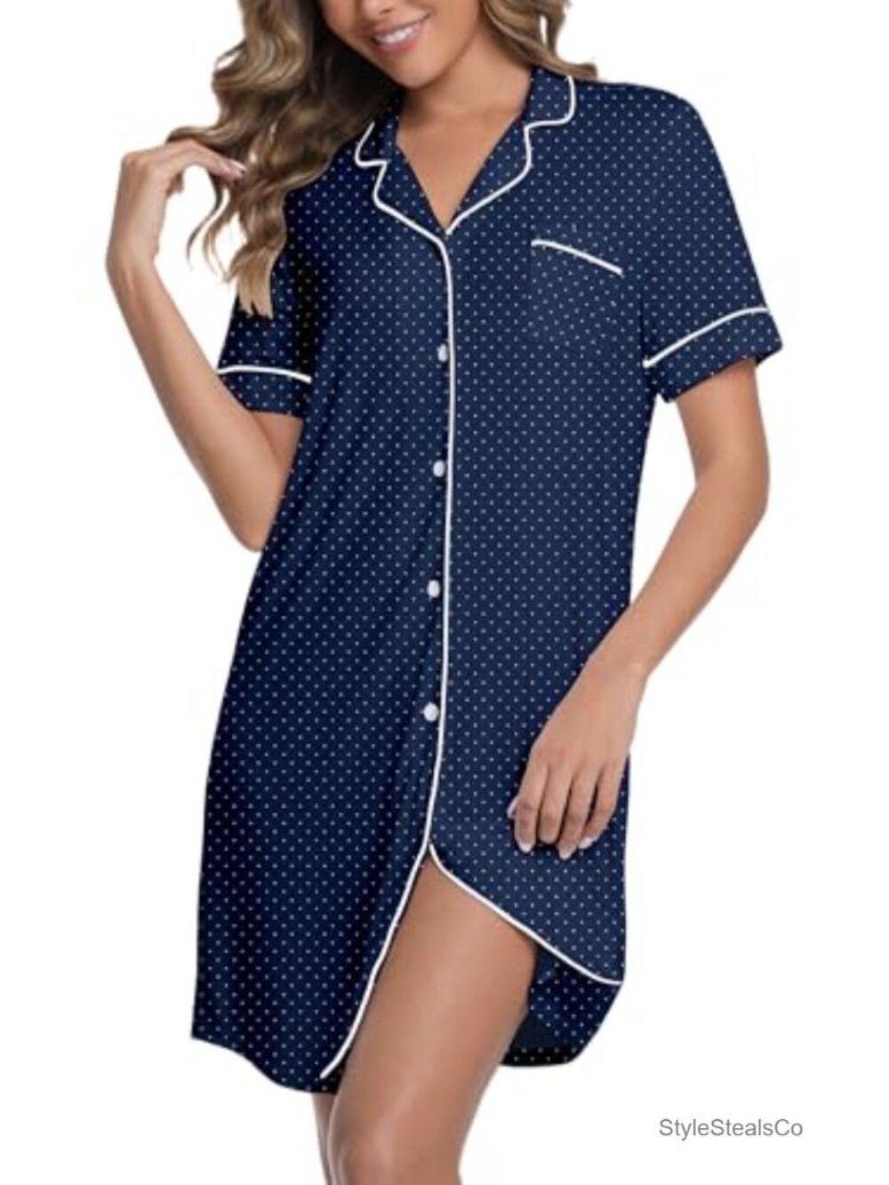 Bamboo Viscose Button Down Nightgown Cooling Short Sleeve Sleep Dress